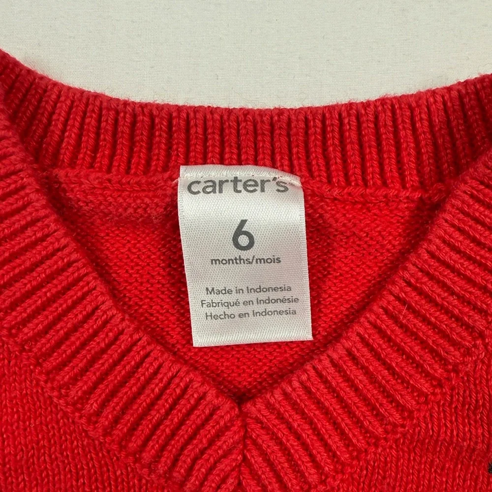 CARTERS Baby Boys Knit‎ Sweater Vest Size 6 Months Red Bear Classic Preppy